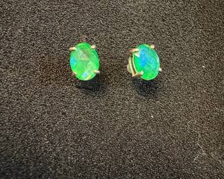 Oval Cut Green Tsavorite Garnet Stud Earrings in Sterling Silver