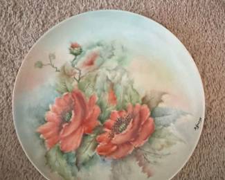 Signed Hand-Painted Porcelain Plate with Poppies by A. Fouse