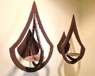 Pair Mid-Century Brutalist Iron Wall Sconces bid #14