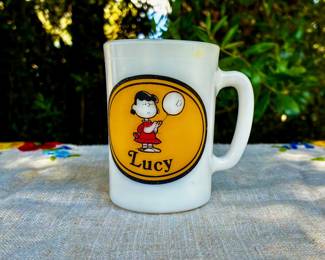 AVON Vintage 1969 Milk Glass Mug - Lucy van Pelt Peanuts
