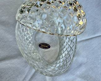 Vintage "Made in U.S.A." Crystal Diamond Cut Egg Dish