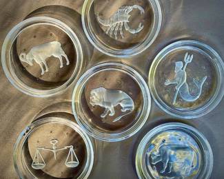 Val Saint Lambert (6) Vintage Zodiac Coasters