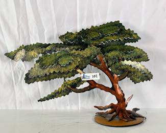 Andres Martin Del Campo Hand-Painted 3D Metal Sculpture - "Bonsai Oak Tree"