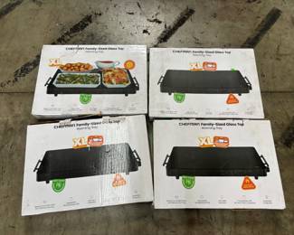 Lot of 4 Chefman XL Family-Sized Glass Top Warming Trays, In Original Box