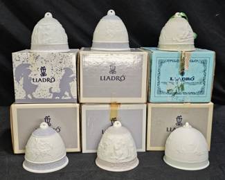  6 Holiday Lladró Christmas Bells & a Summer Bell

