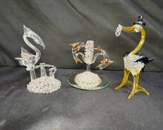 SPun Art Glass Pelican, Dolphin & Stork