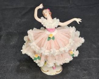 Vtg Dresden Lace Porcelain Ballerina
