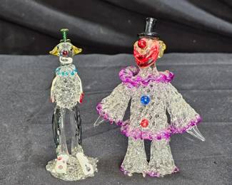 2 Vintage Hand Blown Spun Glass Clowns
