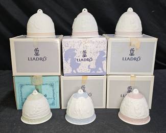  6 Holiday Lladró Christmas Bells & a Fall Bell
