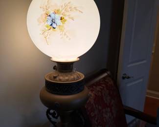 #34	Metal Base w/Hand-Painted Globe Top - 29" tall (handle bottom loose)	 $100.00 			