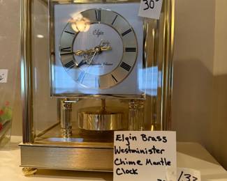 #133	Elgin Brass Westminister Chime Mantle Clock	 $30.00 			