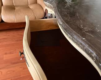 #5	cream painted 3 drawer chest with marble top 34x18x33	 $200.00 			