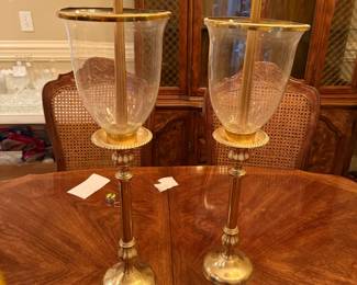 #32	Pair of Brass Base w/Hurricane Globe Candle Holders - 22" Tall	 $50.00 			
