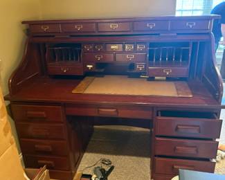 #53	Custom Made Wood  Desk w/Roll-top & 23 drawers w/cubbies - 65x34x51 - Upstairs You Move Down - does come apart 	 $75.00 			