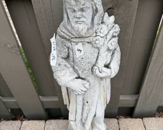 #129	concrete Saint w/Flowers (head detached) - 32" Tall	 $30.00 			
