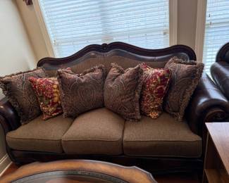#16	Signature Design Sofa - solid back w/3 loose back Cushions - 91" Long - as is arm	 $65.00 			