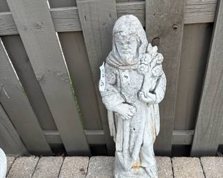 #129	concrete Saint w/Flowers (head detached) - 32" Tall	 $30.00 			