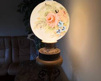 #34	Metal Base w/Hand-Painted Globe Top - 29" tall (handle bottom loose)	 $100.00 			