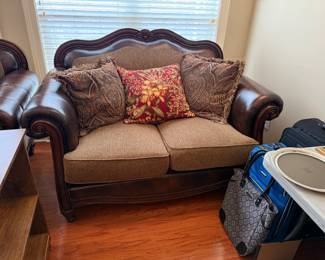 #17	Signature Design Loveseat - solid back w/3 loose back Cushions - 68"  Long - as is arm	 $65.00 			