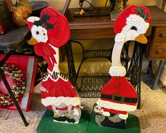 #63	Wood Cutout of Santa and Ms. Claus Geese w/critters on Bottom Hand-painted	 $40.00 			