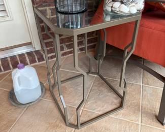 #12	(2) mirror top metal  end tables 18x18x24 &22 tall	 $125.00 			