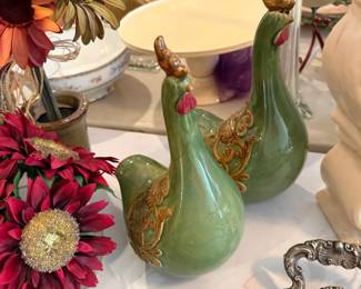 #31	Pair of Tall Green Ceramic Chickens	 $25.00 			