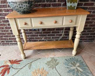 #11	table cream with wood top and 1 drawer 44x18x33	 $75.00 			