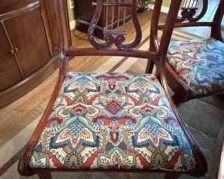 4 High end Duncan Phyfe lyre back chairs with brass strings!