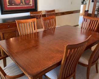 PRE-SALE AVAILABLE   H 30" W 46" L 78" PLUS (2) 20" leaves  plus 8 chairs (1) with arms $1750 plus sales tax