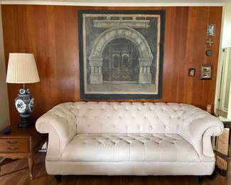 Original Oil Painting of  Rockford YMCA/Hotel Entrance -Chesterfield Style Tufted Sofa 