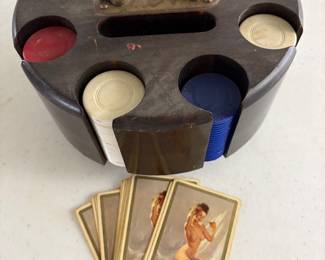 Vintage Poker Chip Set and Playing Cards 