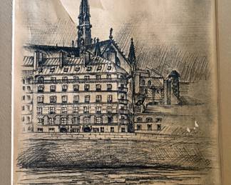 Vintage Drawing of Notre Dame Cathedral , Paris 