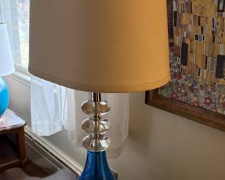 Original Mid-century Blue Glass Table Lamp 