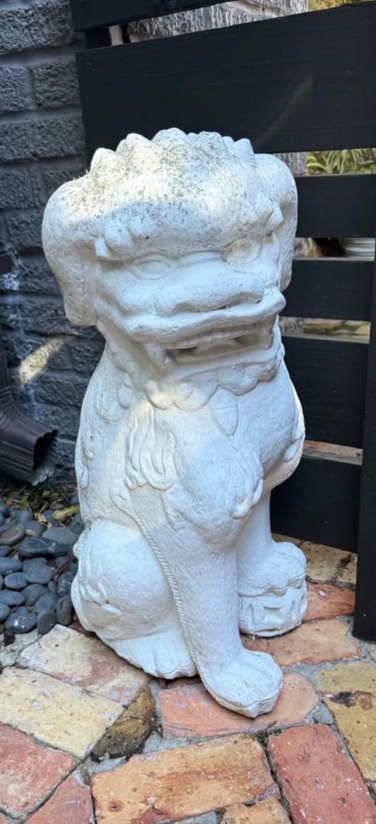 Pair of vintage concrete foo dogs 