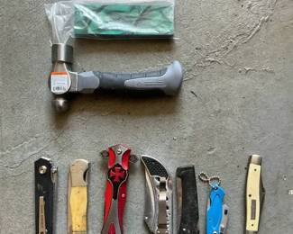 Knife  Tool Lot  Pocket Knives, MultiTool, BallPeen Hammer  Sharpening Stone