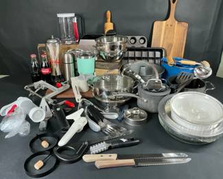 Large Kitchen Cookware  Gadget Lot  Stainless Pots, Bakeware, Utensils  More