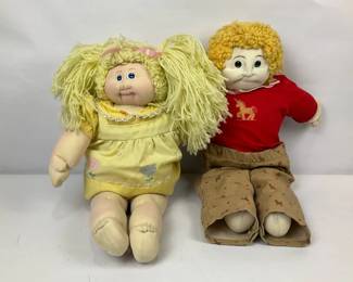 Vintage Soft Sculpt Cabbage Patch Style Doll Pair  Blonde Girl  Curly Hair Boy  Signed