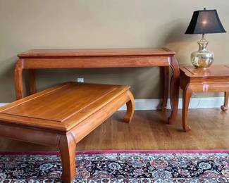 ThreePiece Solid Wood Table Set,Console, Coffee Table  End Table with Cabriole Legs