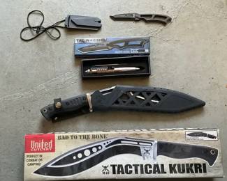 Tactical Knife  EDC Gear Lot  United Cutlery Kukri, Neck Knife, TacWarrior Blade  Pen