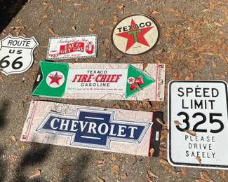 VintageStyle Gas  Auto Metal Sign Lot  Texaco, Chevrolet, Route 66  Road Signs