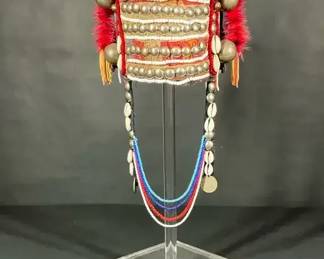 Vintage Tribal Style Beaded Headdress with Coins  Shells  Decorative Ethnic Art