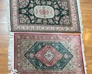 Pair of PersianStyle Accent Rugs Floral  Geometric Medallion Designs