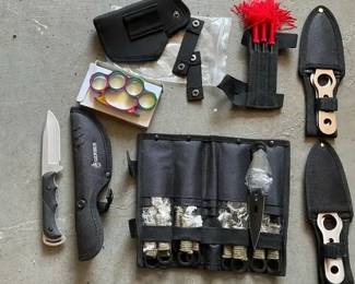 Tactical Knife  Survival Gear Lot  Fixed Blades, Throwing Knives, Sheaths  Accessories