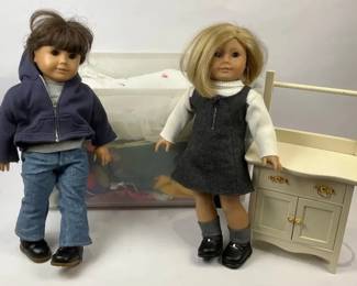 American Girl Dolls And A Tub Of Clothing And Accessories 