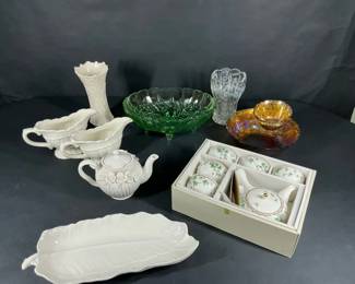 Vintage Glass  Porcelain Serving Pieces  Milk Glass, Carnival Glass  Tea Set