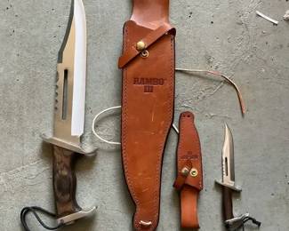 Rambo III Bowie Knife  Companion Boot Knife Set with Original Leather Sheaths