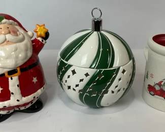Festive Christmas Dcor Trio Santa Cookie Jar, Ornament Tealight Holder  Holiday Crock