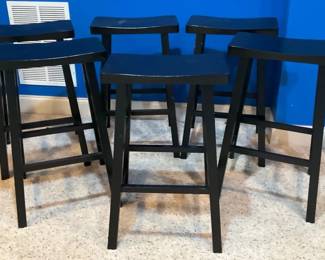 Set of 6 Black Wooden Bar Stools with Footrests