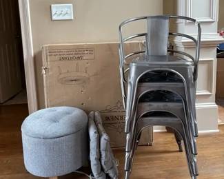 Industrial Bar Stools Set of 4 Ottoman Table