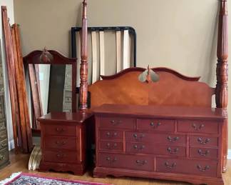 Traditional FourPoster Bedroom Set  Dresser, Nightstand  Headboard with Mirror
